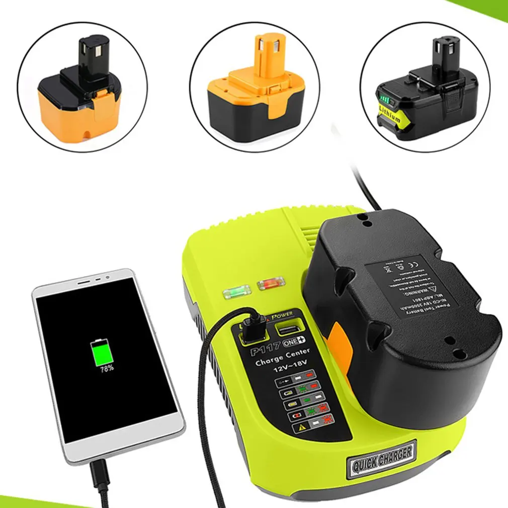 12V-18V Lithium Ion NiCad Ni-CD / Ni-MH Universal Rechargeable Battery Charger Pack Power Tool For Ryobi One+ P117 EU/US/AU/UK |