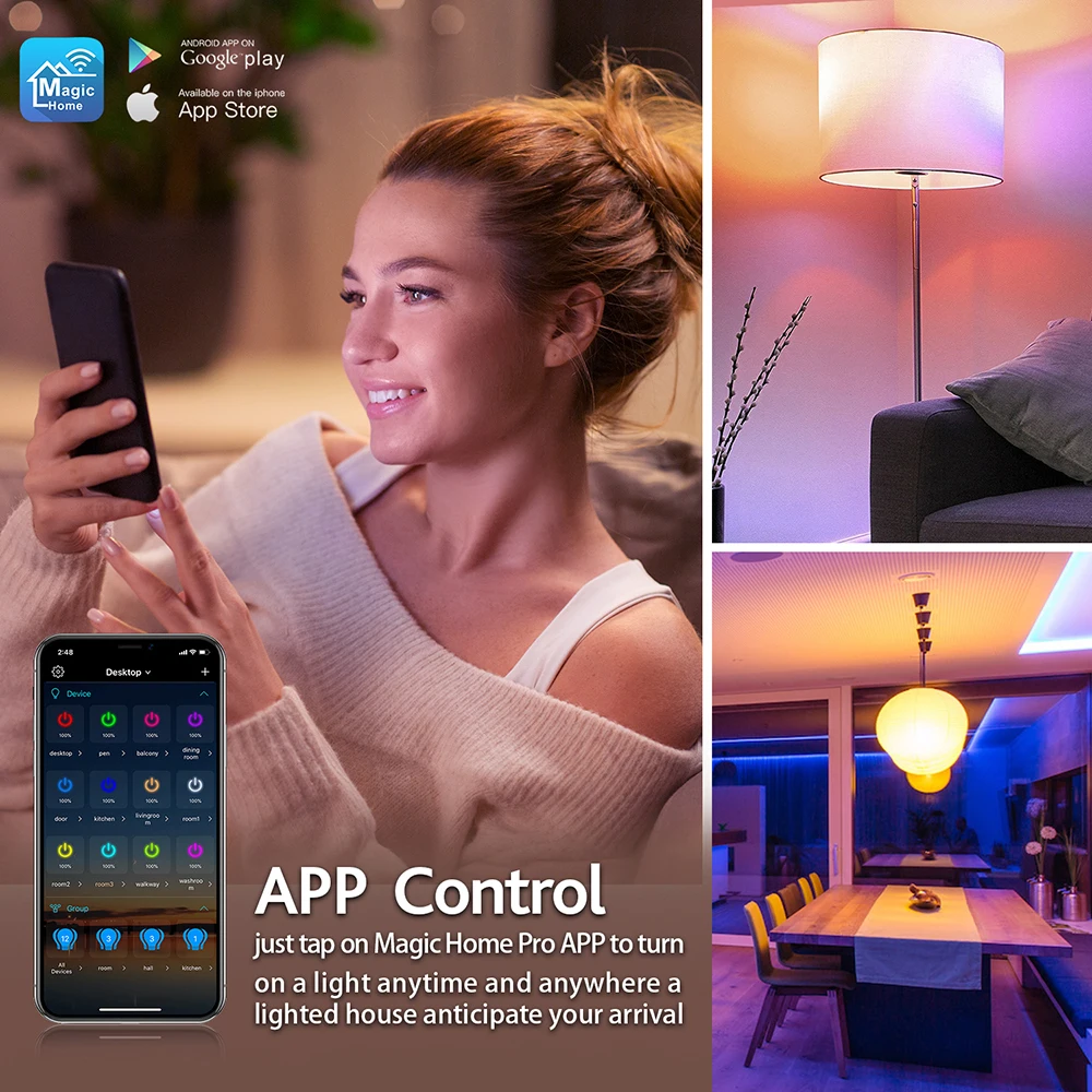 Смарт WI FI + Bluetooth Управление светодиодный светильник лампы E27 10 Вт Alexa смарт лампа