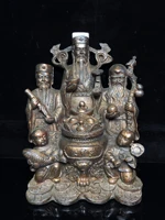 9 tibet buddhism old bronze cinnabars three star buddha statue of fu lu shou guanyin symbol happy auspicious longevity