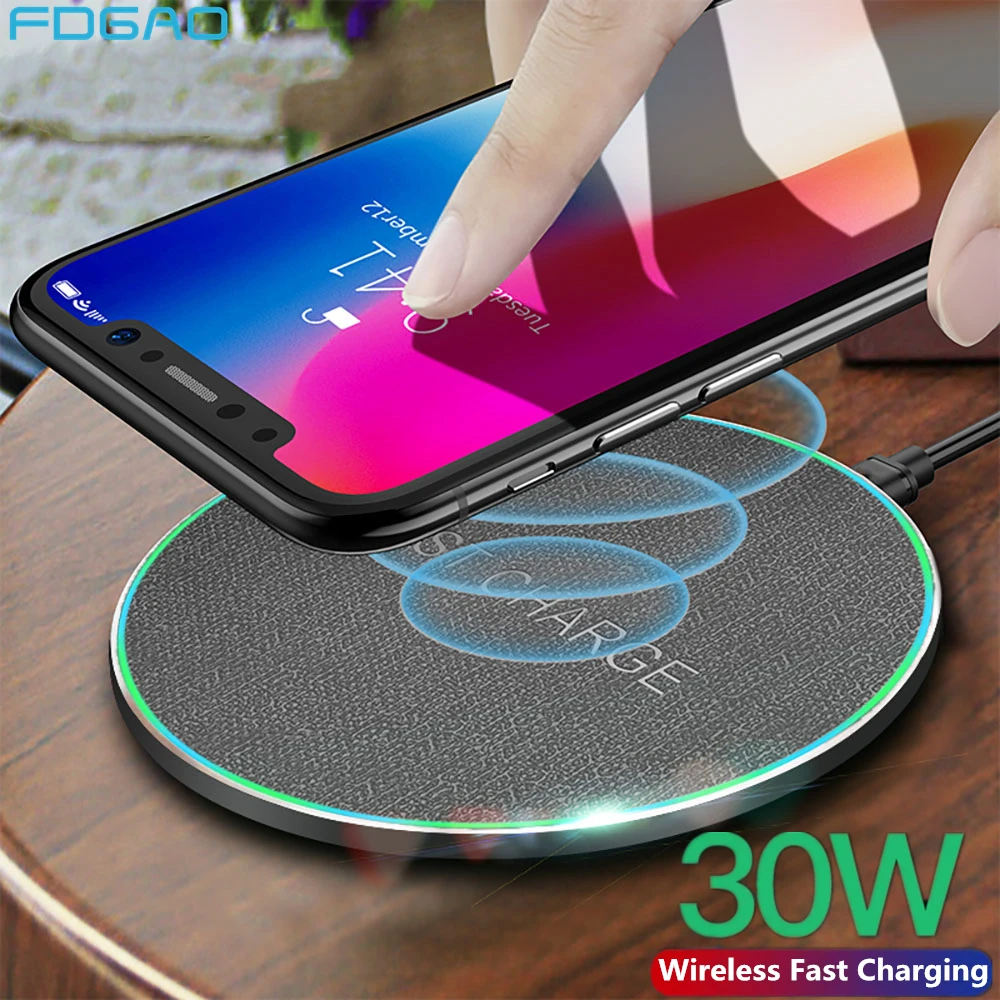 30W Qi Wireless Charger for iPhone 13 12 Mini 11 Pro XS Max XR X 8 Induction Fast Charging Pad For Samsung S20 S10 Xiaomi Huawei