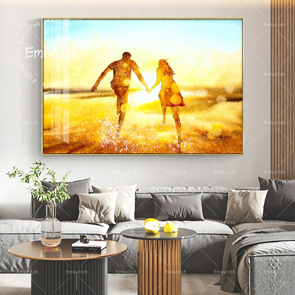 

1 Pieces Couple Playing In The Beach Sunset Landscape Wall Art Pictures For Living Room HD Print Canvas Painting Posters Artwork