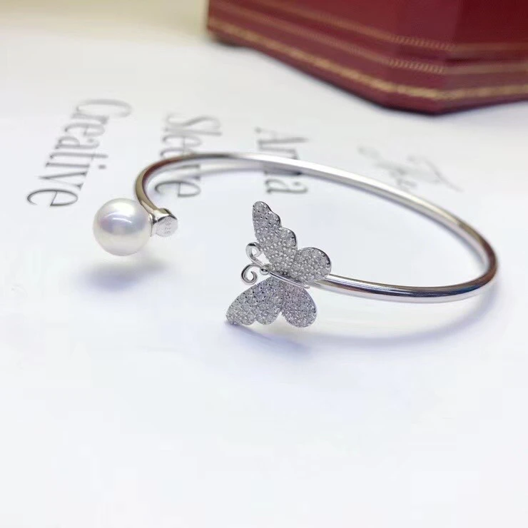 Butterfly 925 Sterling Silver Bracelet Mountings ADJUSTABLE Bangle Findings Jewelry Parts Fittings Accessories for Pearls Beads