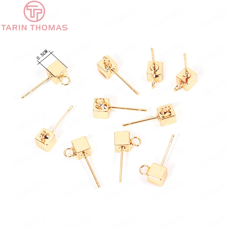 

10PCS Gold Color Plated Brass Cube with Hanging Hole Stud Earrings Diy Jewelry Findings Earrings Accessories Wholesale