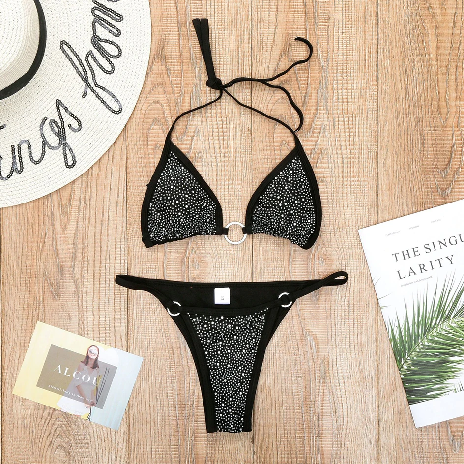 

2021 Sexy Diamond Micro Mini Bikini Swimsuit Women Thong Bikinis Set Halter Swimwear Push Up Bathing Suit Maillot De Bain Femme
