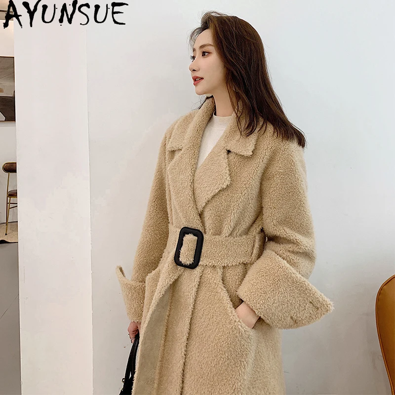 Женское пальто с мехом 100% шерсть длинная осенне-зимняя одежда Женская Корейская