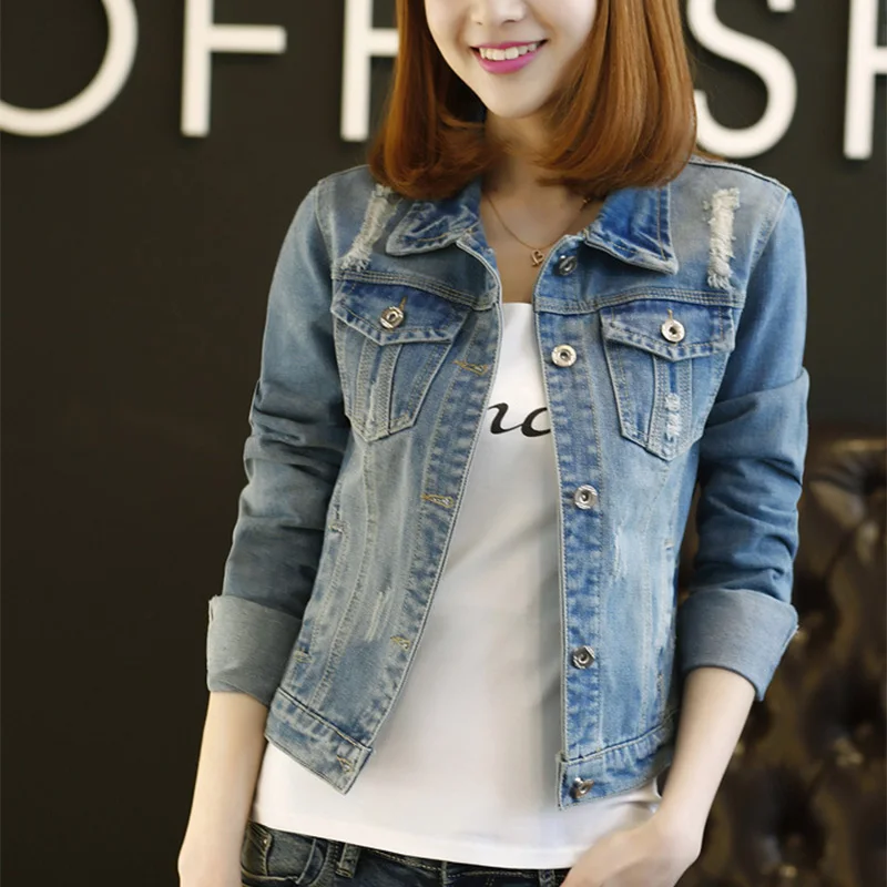 Джинсовая женская короткая джинсовая куртка с длинным рукавом 2020 размера плюс 5XL