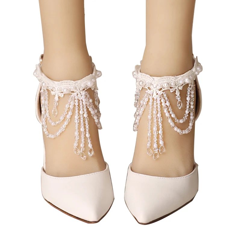 

2020 Women's Pointed-Toe Crystal Pendant Wedding Shoes WOMEN'S High Heels Sandals Sweet Tassels A- Line Buckle Bridesmaid Shoes