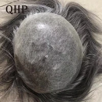 QHP Men Toupee Soft Thin Skin Pu Hair System Silicone Men's Wig Handmade Human Hair Capillary Prosthesis Natural Wig For Men