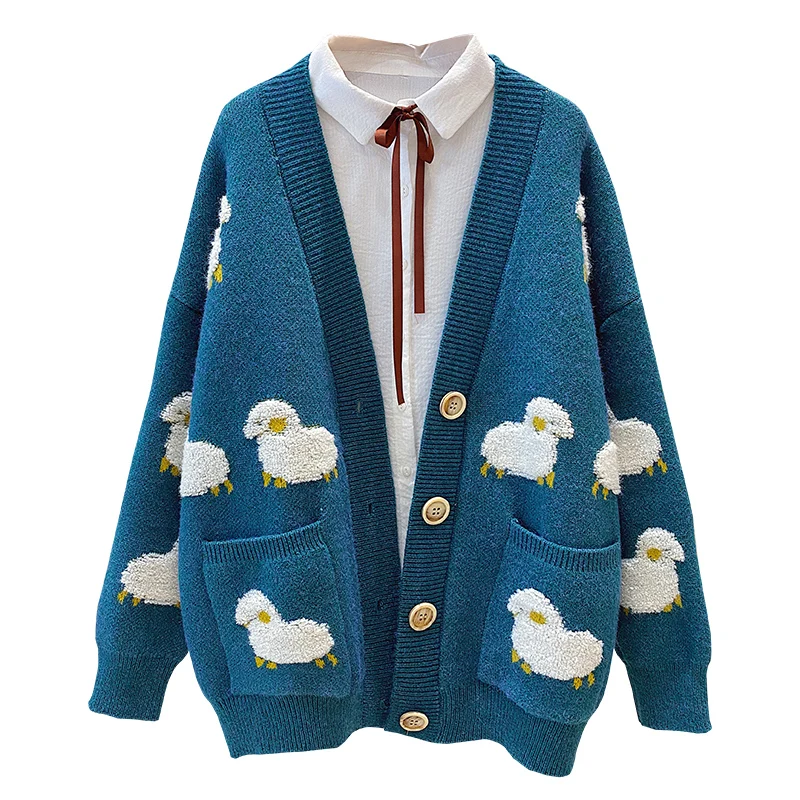 

Женский Зимний вязаный свитер, пальто с V-образным вырезом, кардиганы из овечьей шерсти, рождественские свитера, теплая трикотажная длинная ...