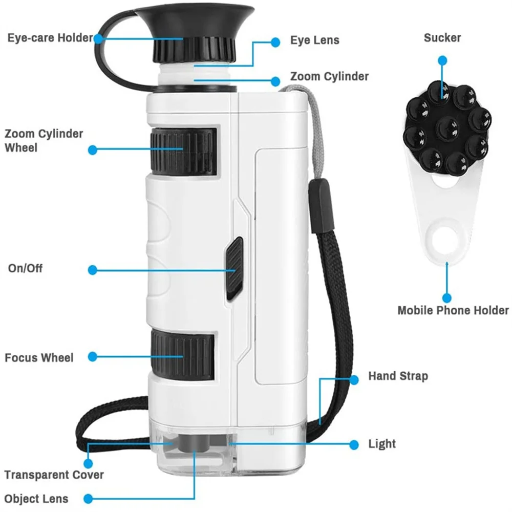 kids microscope toy 80x 120x beginner mini led lighted pocket zoom microscope science kit naked eye and mobile phone observation free global shipping