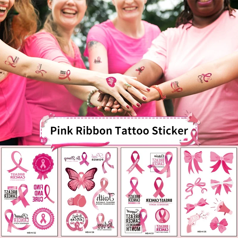 10pcs Pink Ribbon Tattoos Breast Cancer Awareness Tattoos Pink and White Tattoos Waterproof Temporary Tattoos Stickers Decor