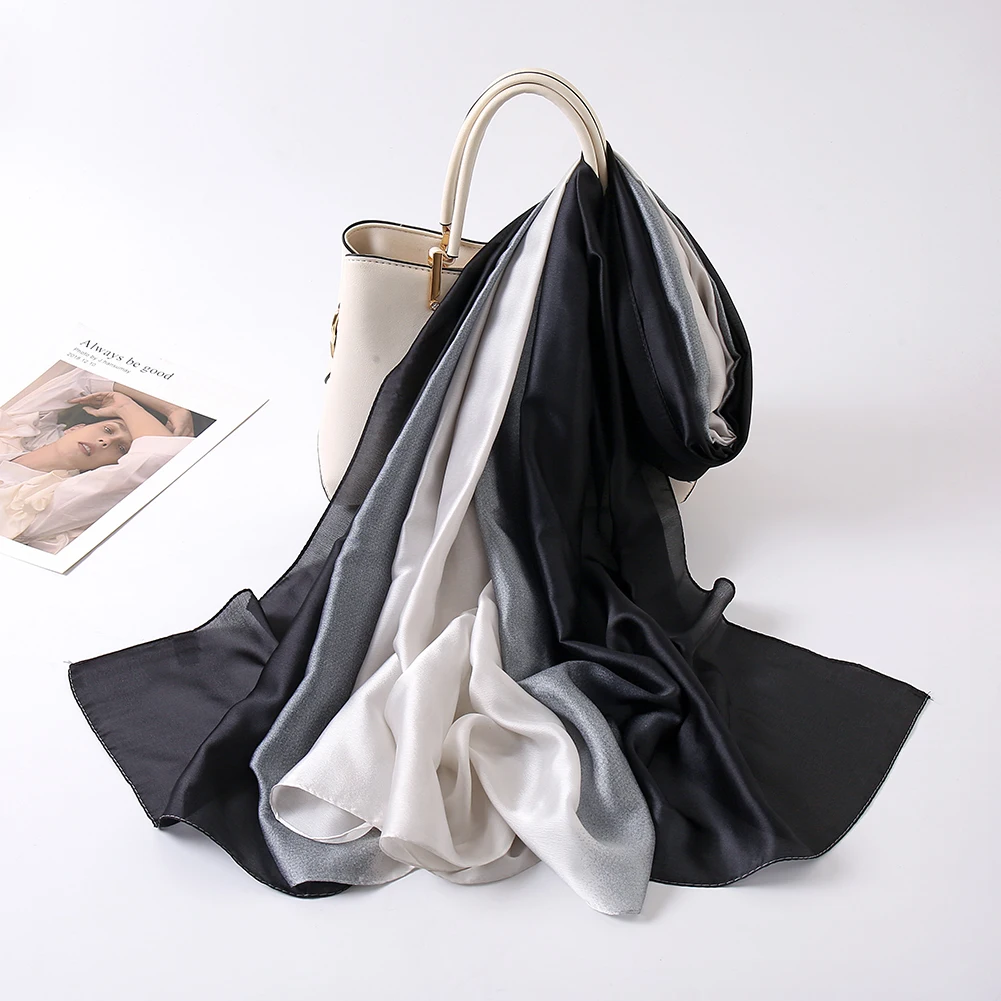 

Ombre Silk Satin Hijab Scarf Gradient Scarves Shawl Muslim Women Long Wrap Fashion Headscarf High Quality Headband 180*90cm