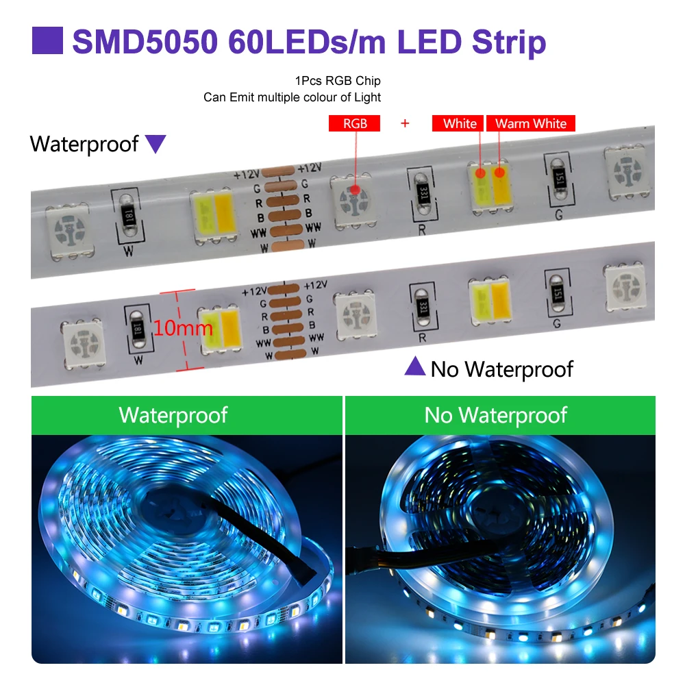 RGB + CCT Светодиодная лента 5050 SMD DC12V гибкий диодный светильник белый теплый 5 цветов