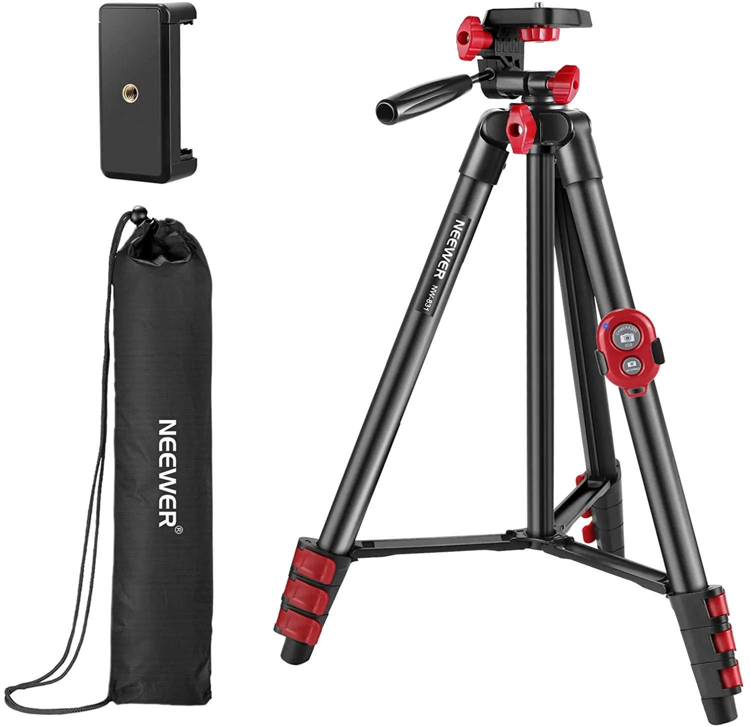 

Neewer 54" Travel Tripod, Portable Tripod Stand with Pan Head, Remote, Carrying Bag and Phone Clamp, Compatible with 13/13