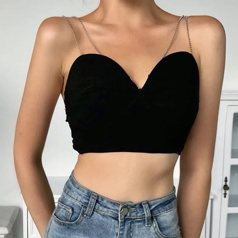 

2021 Summer Women's Fashion New Solid Color Suspenders V-neck Halter and Umbilical Sexy Ultra Short Women's Camisole