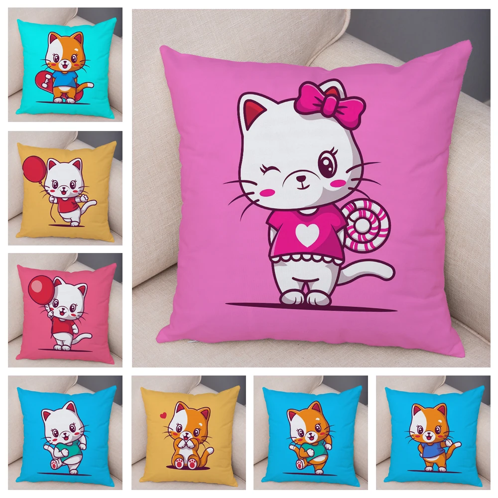 

Soft Plush Colorful Cute Cat Pillowcase for Home Sofa Children Room Decor Cartoon Pet Animal Cushion Cover 45x45cm Pillow Case