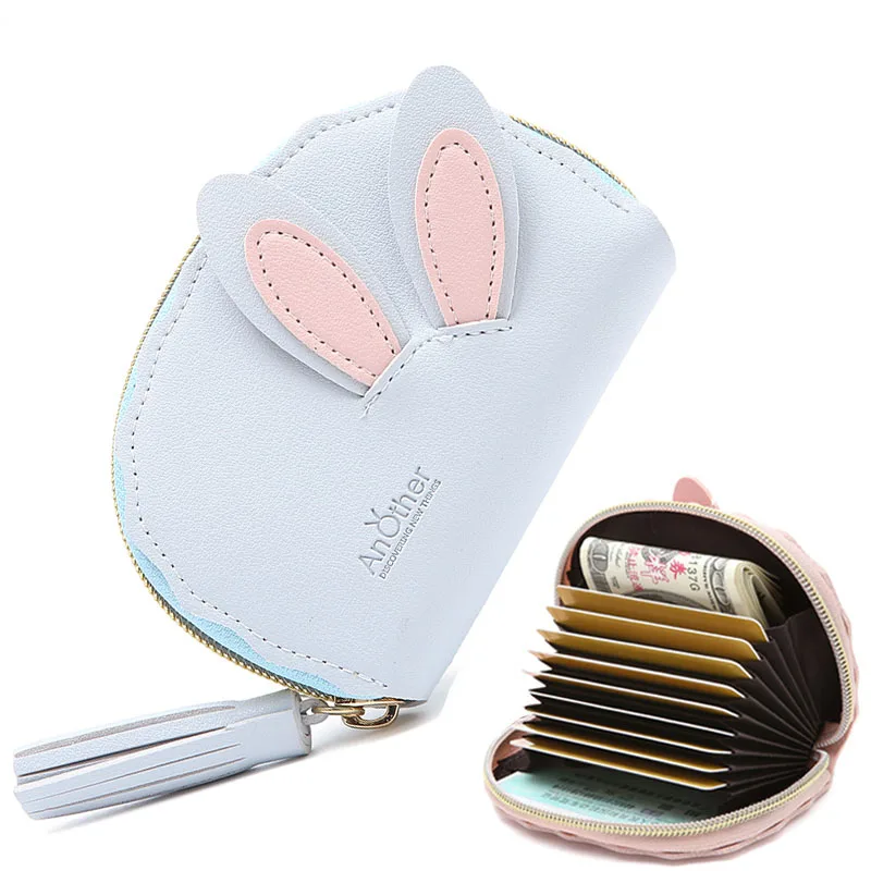 rabbit blue JANE'S кожаный женский функциональный держатель для карт чехол для ID кредитных карт Обложка для паспорта кисточка карты Кошелек Сумка для документов Carteira Mujer девушка - Цвет: rabbit blue