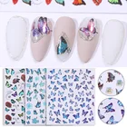 Весенние цветы 3D Синие бабочки наклейки для ногтей клейкие слайдеры золотые серебряные бабочки переводные наклейки для ногтей Фольга обертывание ногтей