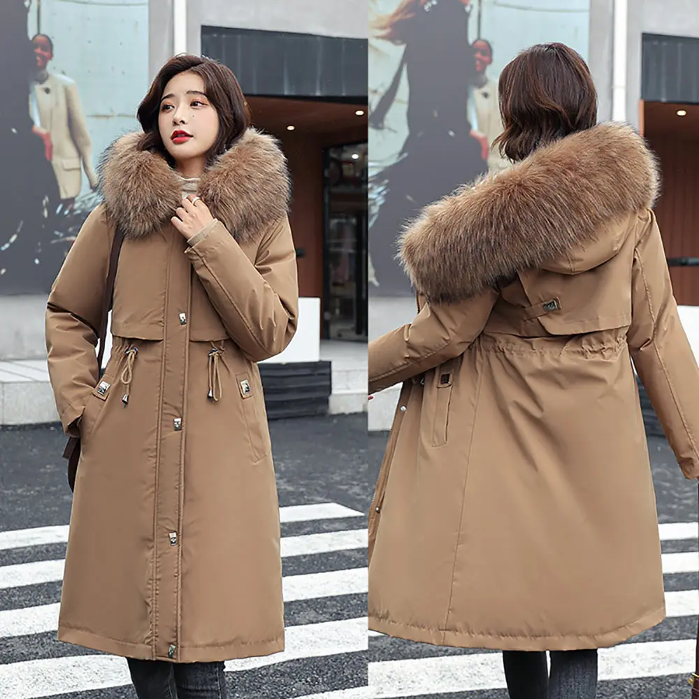 Vielleicht Thick Warm Winter Coat Women Winter Jacket Fur Liner 4XL Hooded Female Long Parkas Snow Wear Padded Clothes