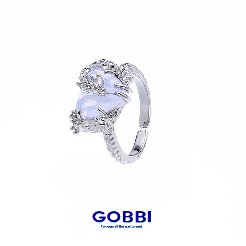 

GOBBI high-grade zircon heart-shaped ring female 2021 Korean fashion jewelry fashion charm exquisite gourmet ring girl party gif
