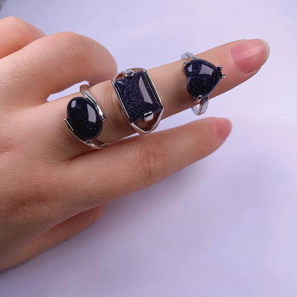 

20pcs Rings Oval Shape Natural Stone Blue Sand for Charms Jewelry Rings for Women Free Shipping The Inside Diameter of 18-20mm