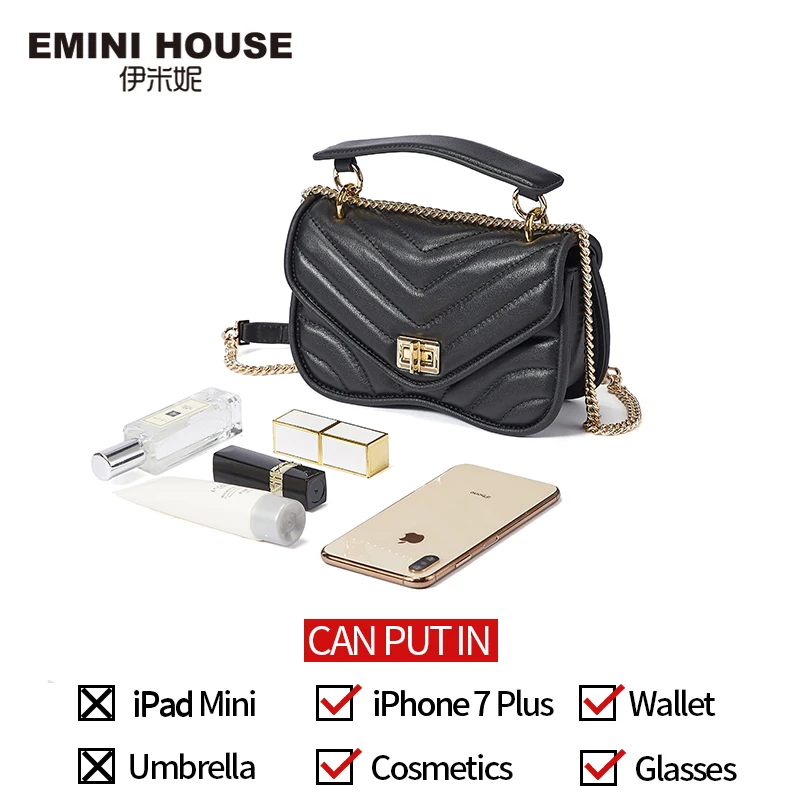EMINI HOUSE модная сумка на цепочке, сумки через плечо для женщин, натуральная кожа, сумка на плечо, роскошные сумки, женские сумки, дизайнерские