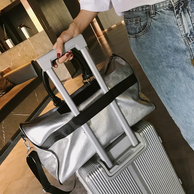 Серебряная спортивная сумка Дамский багаж в дорожные сумки женская с меткой