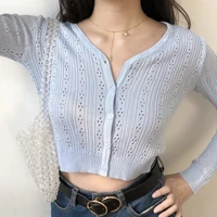 xuxi 2020 women korean fitted v neck hollow out women spring summer single breasted long sleeved sweater knit cardigan fz2016