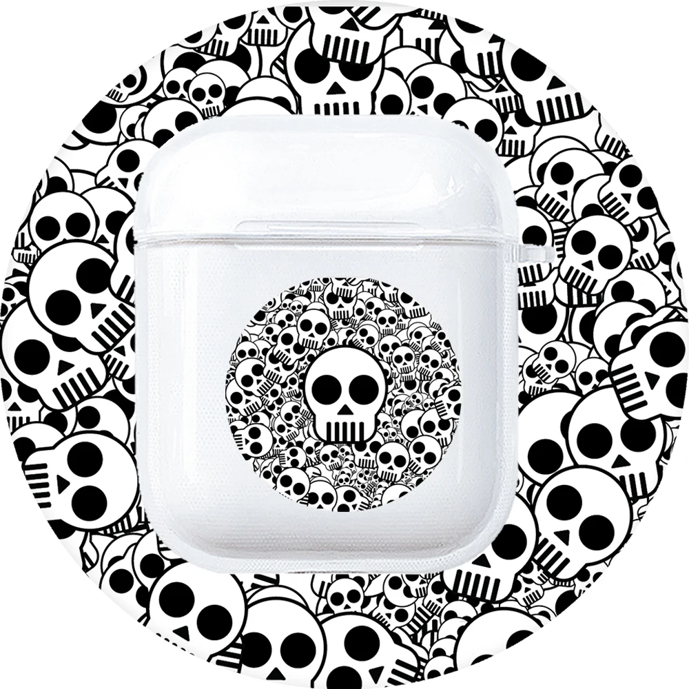 

Чехол с черепом для Apple AirPods 1 2, мягкий силиконовый прозрачный чехол для наушников, защитный чехол с цветочным черепом для Apple Airpods, чехол