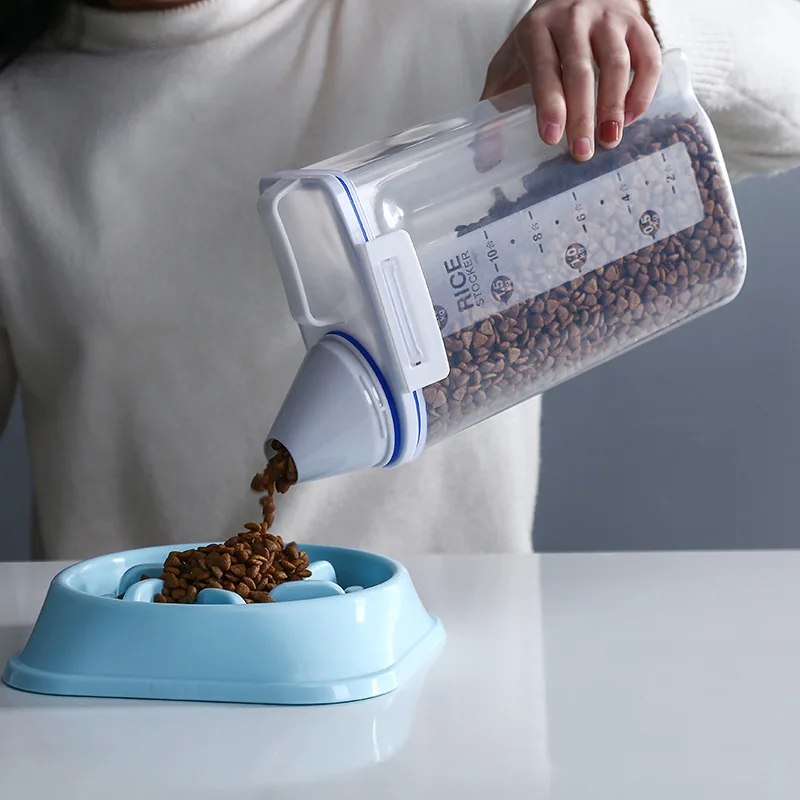 

Dog Cat Food Box Sealed Storage Bucket Moisture-Proof Rice Miscellaneous Grain Pet Food Barrel With Measuring Cup