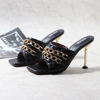 womens shoes high heels sandals slippers 2022 new sexy metal ornaments us euro wear out fashion large size slippers