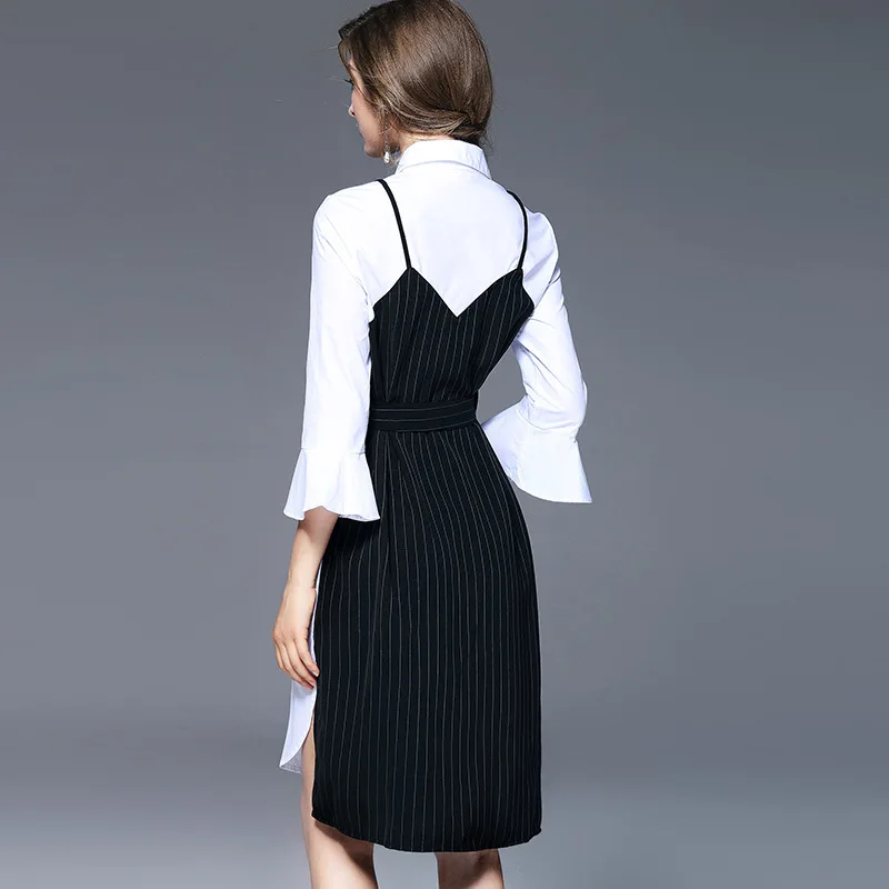 Shirt Female 2020 Korean Spring Midi Dress Black White Asymmetrical Dresses For Women Autumn Clothing Robe 97089 | Женская одежда
