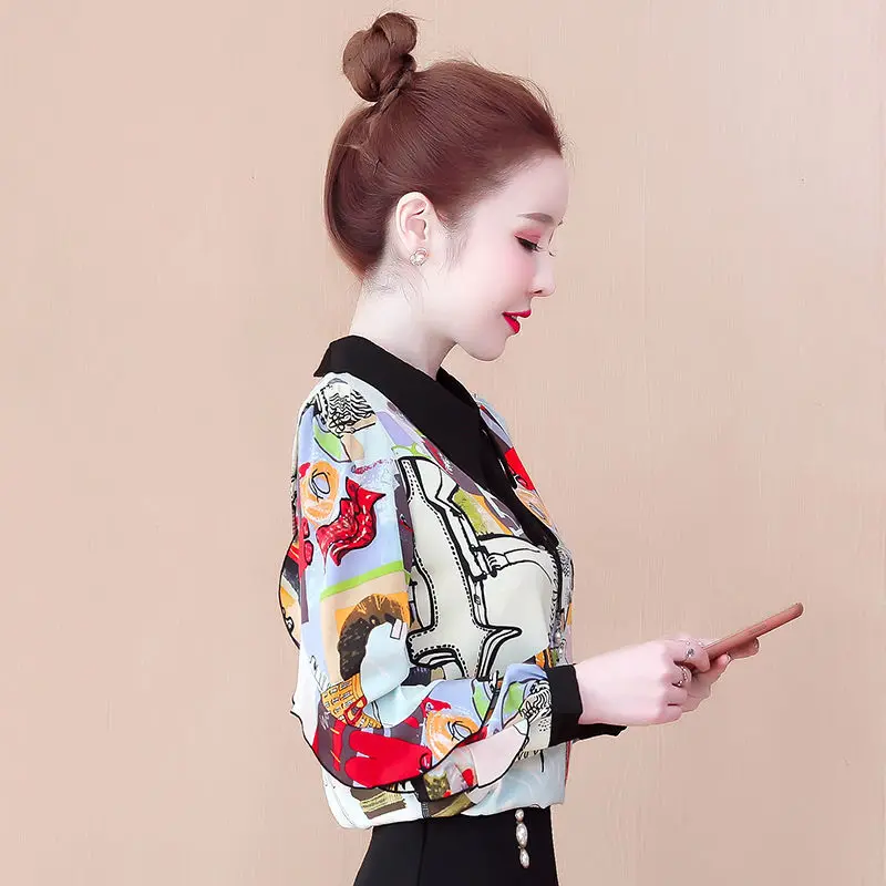 

Spring 2021 new style early spring fashion long-sleeved temperament printing high-end chiffon shirt ladies foreign shirt