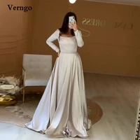 verngo modern silk satin evening dresses long sleeves square neck a line 2021 formal prom gown women simple occasion dress
