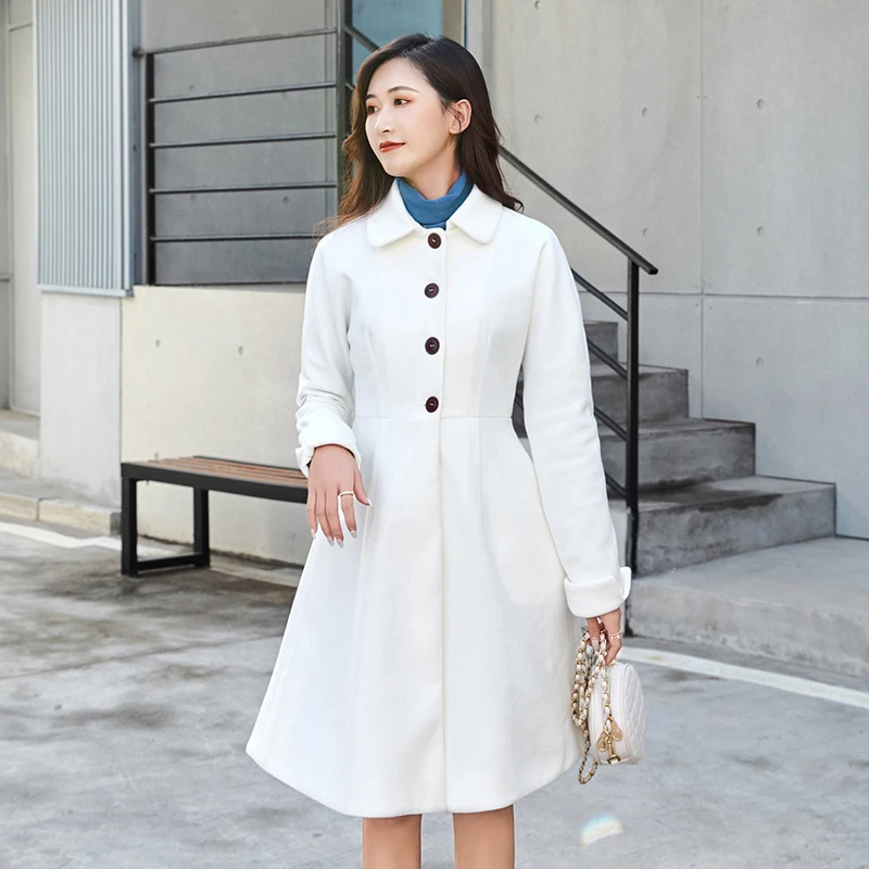 

Women's mid-length autumn and winter temperament Korean style slim woolen coat woolen coat thickened ladies top