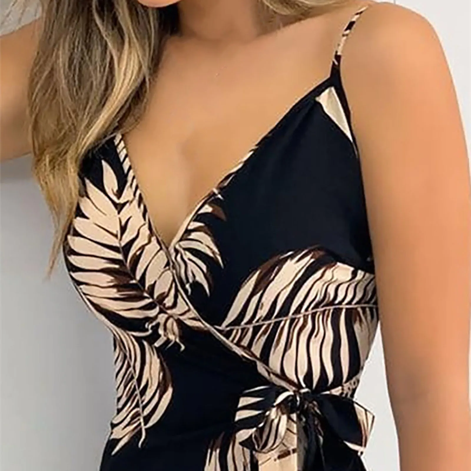 

Dresses For Women 2021 Summer Fashion Sexy V-neck Print Lace-up Dress Sling Dress Female High Waist Backless Dress#35
