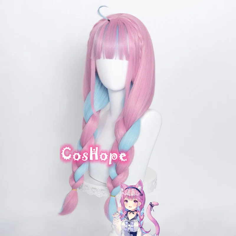 Hololive Minato Aqua Косплей Vtuber 69 см коса Розовый Синий Парик Аниме парики термостойкие
