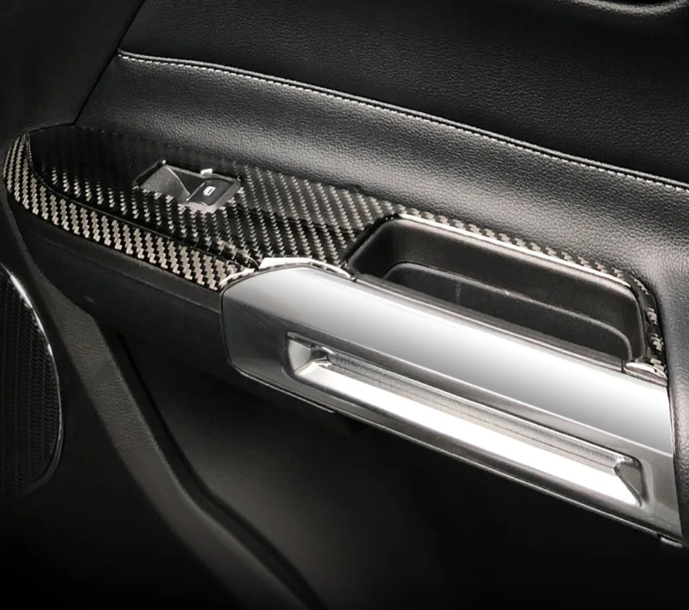 

For Mustang Car Interior Carbon Fiber Window Control Switch Panel Auto Sticker Decor Covers 2015-2019 Styling Accessaries