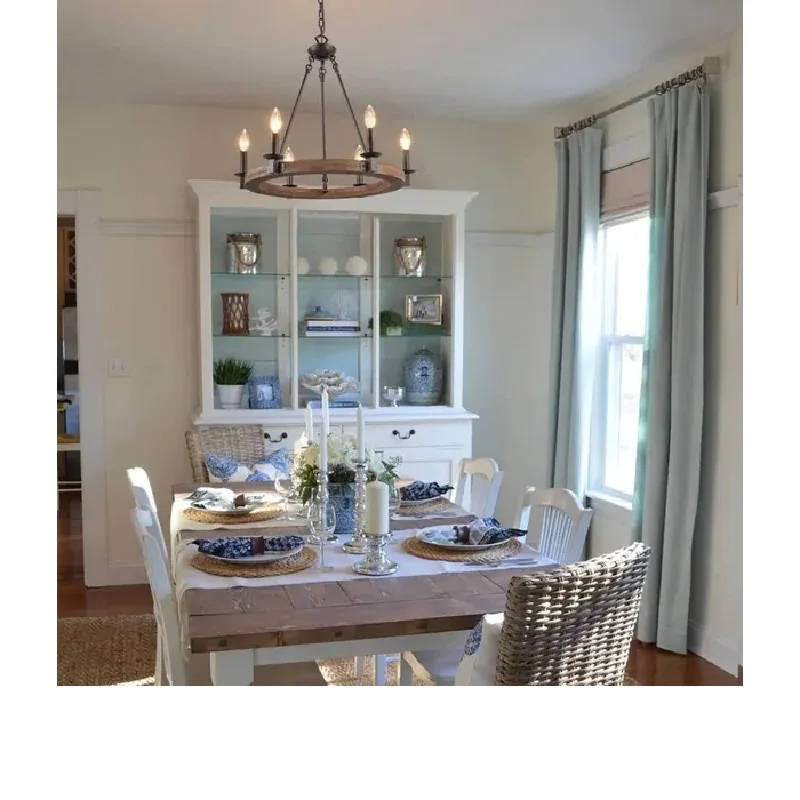 Круглая ретро люстра в американском стиле креативная лампа из массива дерева для