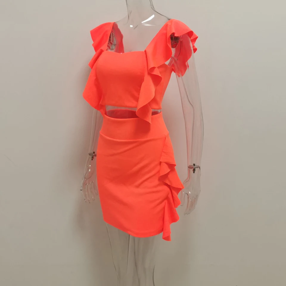 JillPeri летний неоновый зеленый расклешенный короткий топ и юбка без рукавов