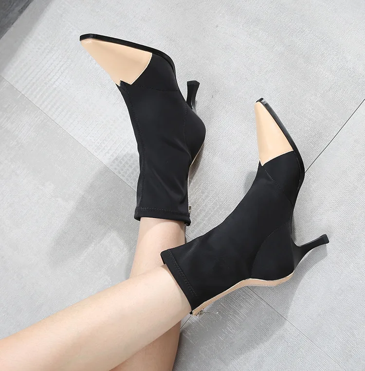 

2020 Hot spring and autumn high-heeled ankle boots stiletto Martin boots square toe stretch boots socks boots women winter