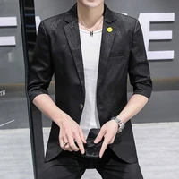 new spring summer blazers mens suit casual half sleeve coat korean slim fit single button top jackets business outwear clothing