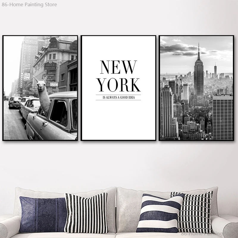 

Настенная картина с изображением Нью-Йорка, уличный пейзаж, холст, картины для гостиной, детской комнаты, домашний декор, черно-белые плакат...
