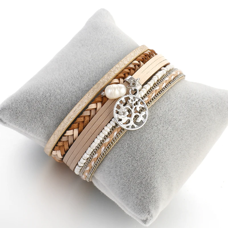 ALLYES Древо жизни модные кожаные браслеты женские 2020 богемных дам Многослойные