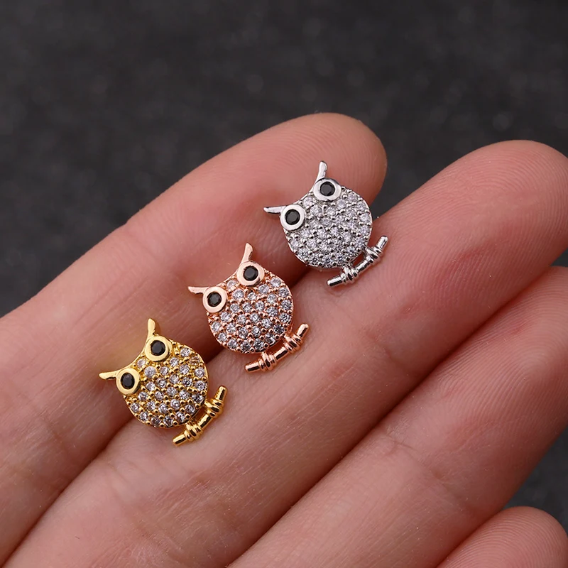 Sellsets 1 шт. Новое поступление Розовое золото серебристый оттенок CZ Сова череп