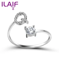 letter silver metal adjustable open ring ms name initial letter creative ring fashion party jewelry gift