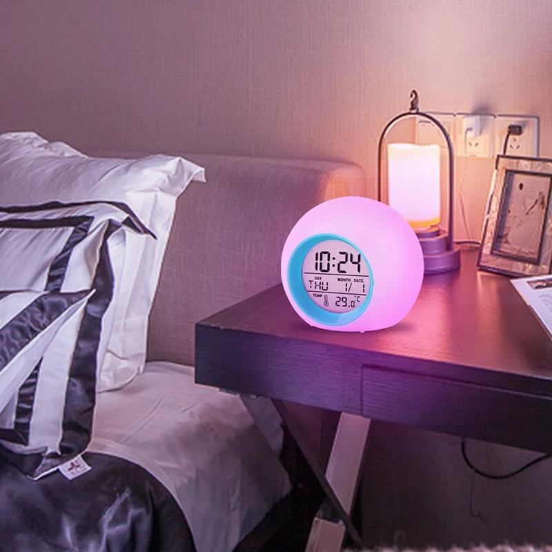 7 цветов LED Изменение цифровой будильник настольный термометр светящийся