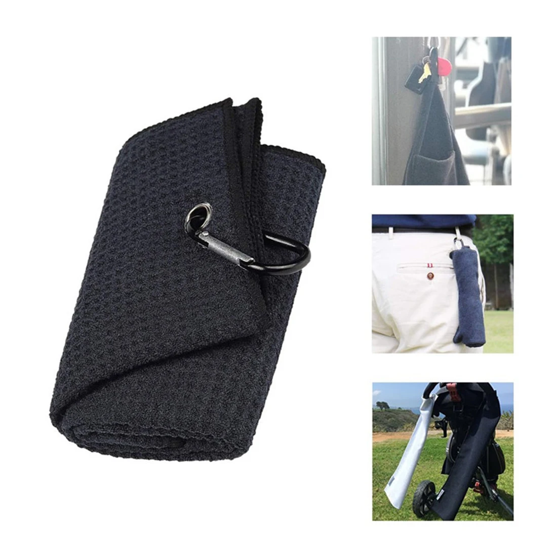 

Quick Dry Golf Towel Waffle Microfiber Fabric Waffle Pattern Heavy Duty Carabiner Clip Accessories With Hook Cleans Clubs Ball