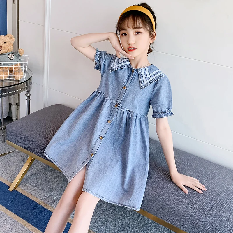 Платья для девочек из джинсовой ткани детей джинсовая одежда 2021 Новые Модные