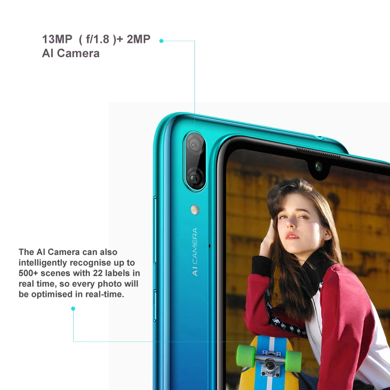 Смартфон HUAWEI y7 3 ГБ 32 ГБ телефон Батарея 4000 мА*ч Безрамочный HD+ экран 6,26 дюйма Разблокировка при помощи распознавания лица Двойная основная камера 13 МП+ 2 МП Qualcomm Snapdragon 450